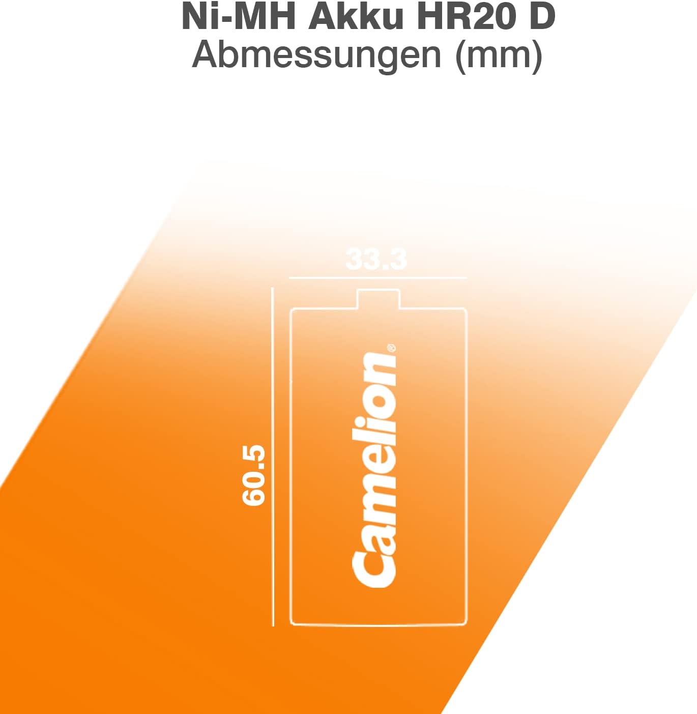 Camelion NiMH battery D with 1.2 volts, 2 pieces, capacity 2500 mAh, rechargeable, for different devices and consumer needs
