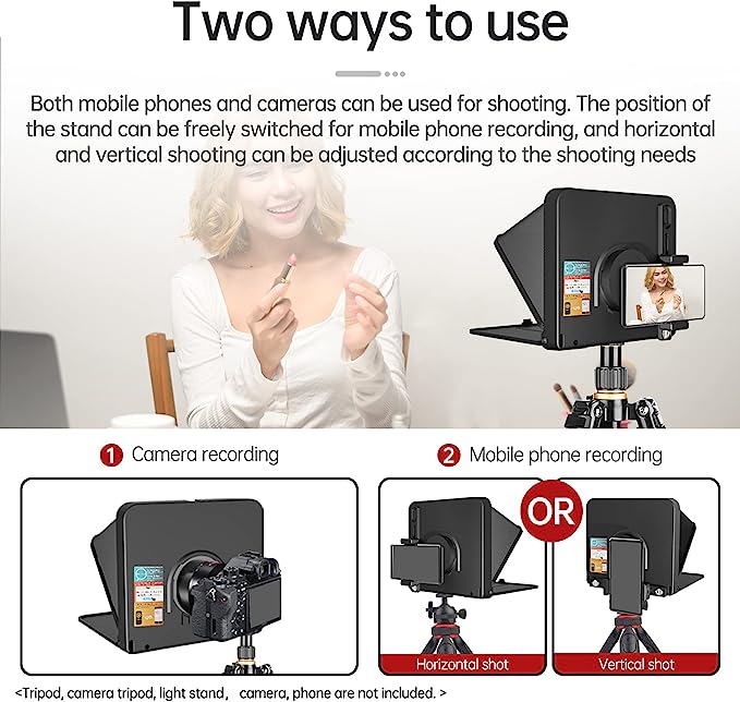 LENSGO TC7 Teleprompter with Remote Control for Camera / Smartphone