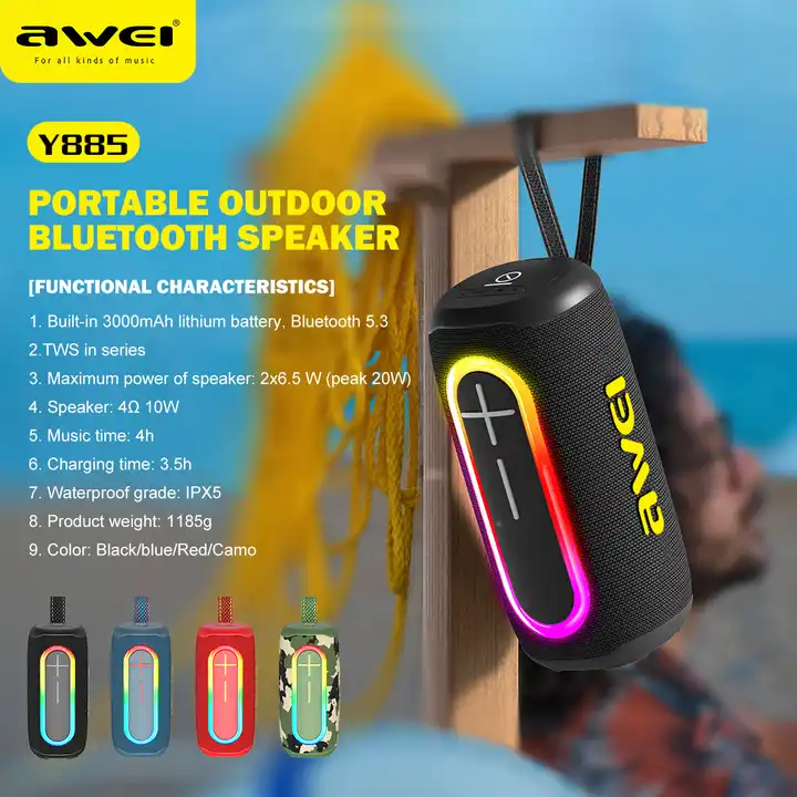 Awei Y885 Bluetooth Speaker LED Flashing  TF Card AUX