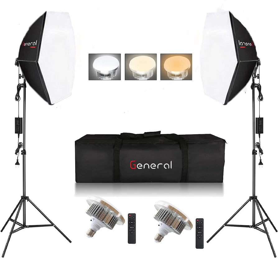 general light kit2pc with octa box led 2x150w