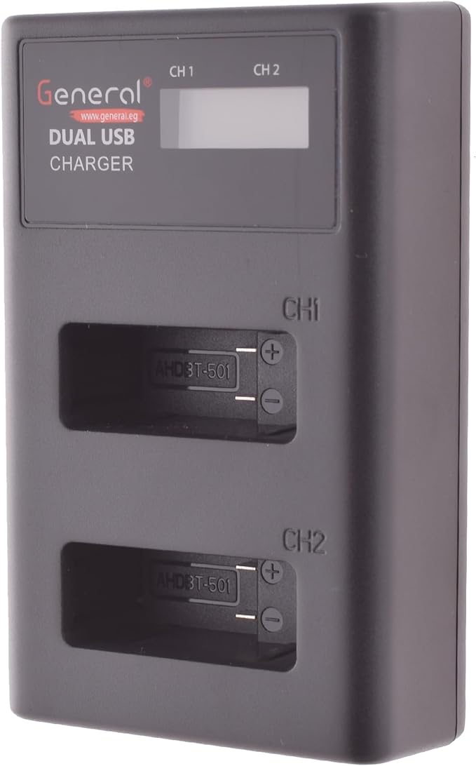 General Gopro Hero 8/7/6/5 Camera Battery Dual USB Charger 4.2 Volt With USB Cable - Black