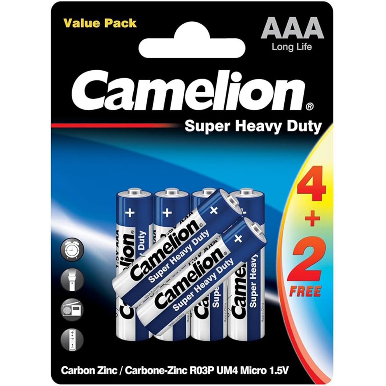 Camelion AAA SHD Carbon Zinc Batteries - 4+2 Free Pack
