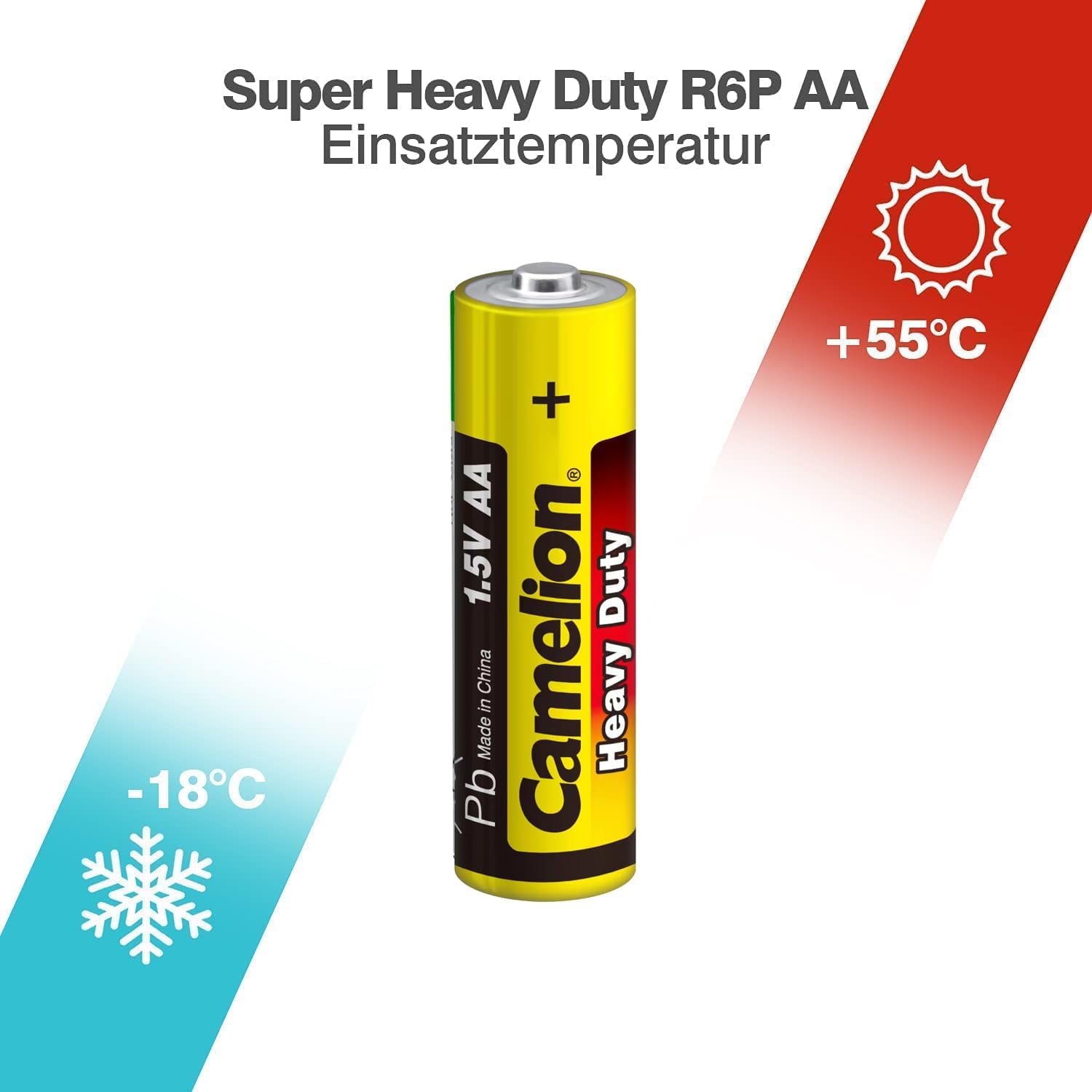 Camelion Heavy Duty AA R6 1.5V Zinc-Carbon Batteries, 2-Pack