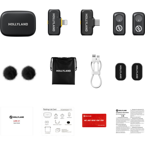 Hollyland LARK A1 Combo 2-Person Wireless Microphone System with USB-C and Lightning Connectors for Mobile Devices (Space Gray, 2.4 GHz) (Black)