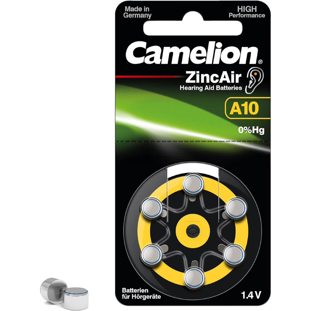 Camelion A10 Zinc Air Hearing Aid Batteries, 1.4V (6 pack)