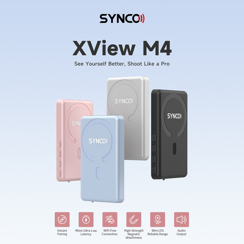 Synco XView M4 Selfie Monitor Screen for Phone Vlogging (Black)