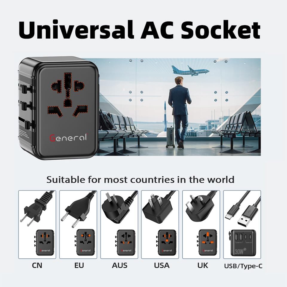 General GP661 30W Universal Travel Adapter with PD Fast Charging