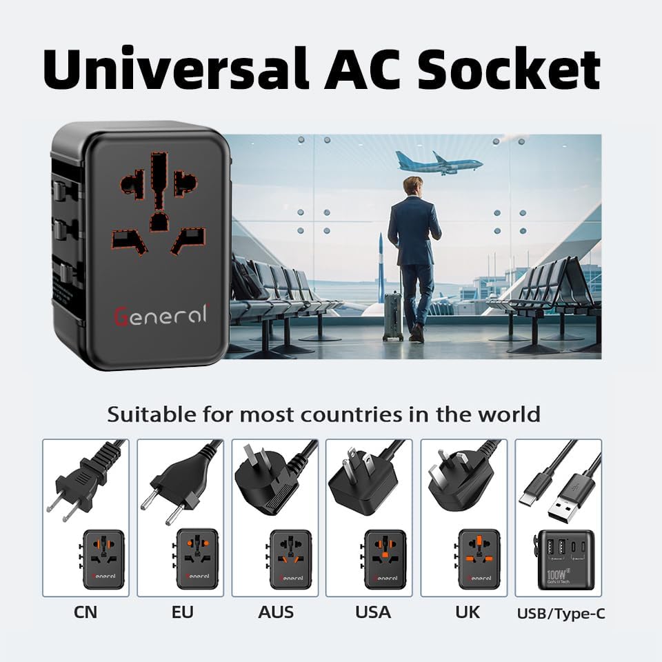 General GP661 100W Universal Travel Adapter with PD Fast Charging