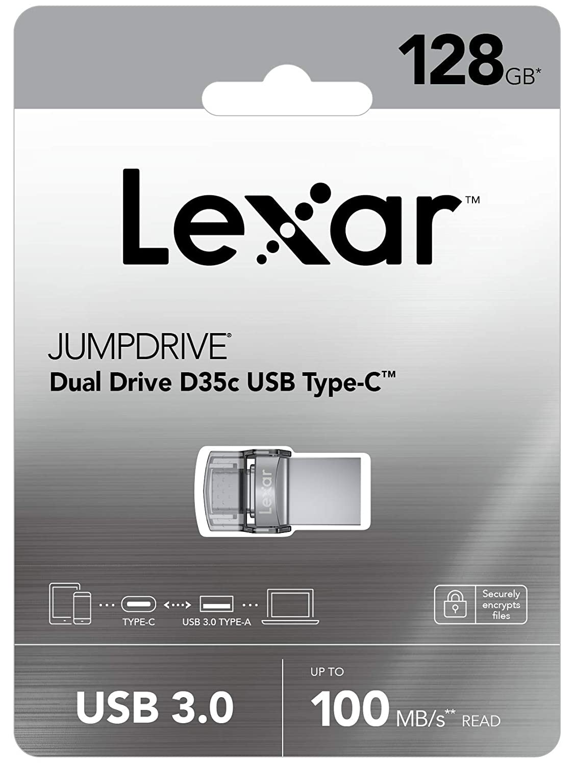 Lexar 128GB  JumpDrive Dual Drive D35c USB 3.0 Type-C Flash Drive 100MB/s