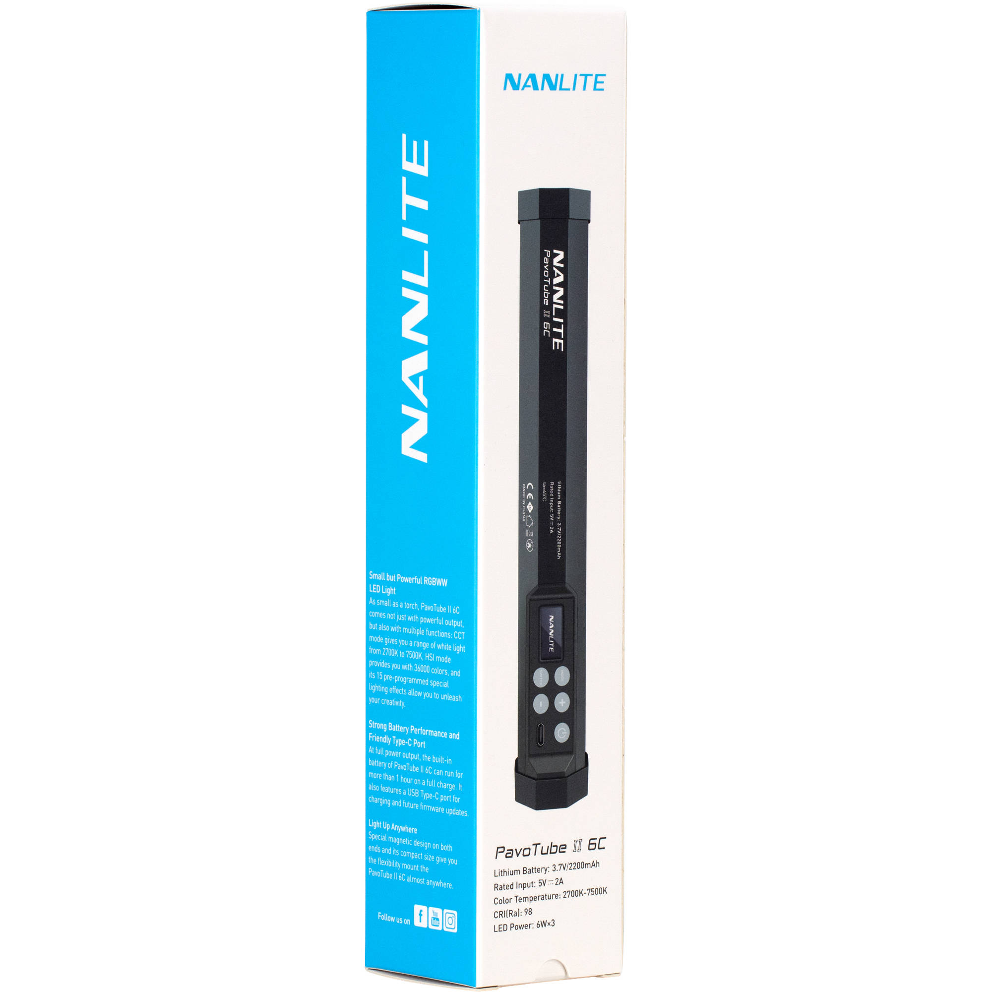 Nanlite PavoTube II 6C RGBWW LED Tube with Battery (30cm)