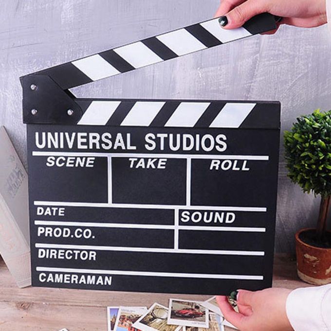Wooden Black Clapboard Director TV Film Movie Cut Action Scene Clapper Board Slate (Black)