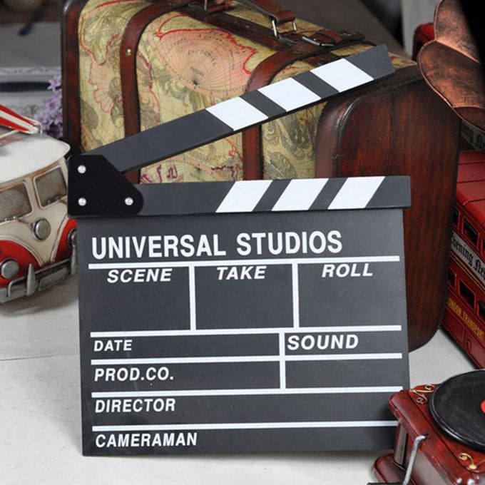 Wooden Black Clapboard Director TV Film Movie Cut Action Scene Clapper Board Slate (Black)