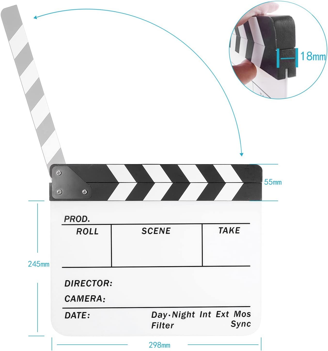 non brand Acrylic Plastic 25x30cm Dry Erase Director's Film Movie Clapboard (White)