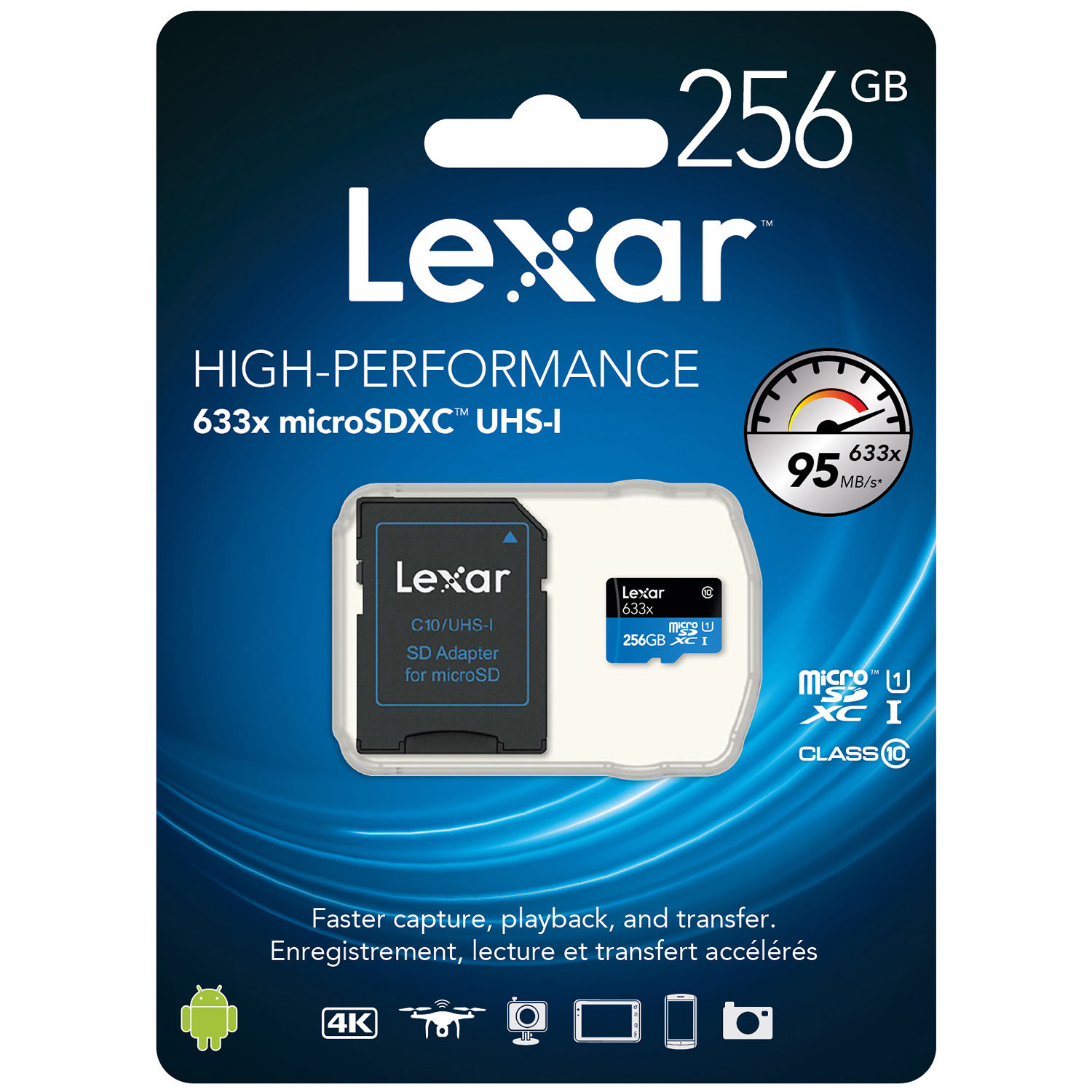 Lexar 256GB High-Performance 633x UHS-I microSDHC Memory Card with SD Adapter