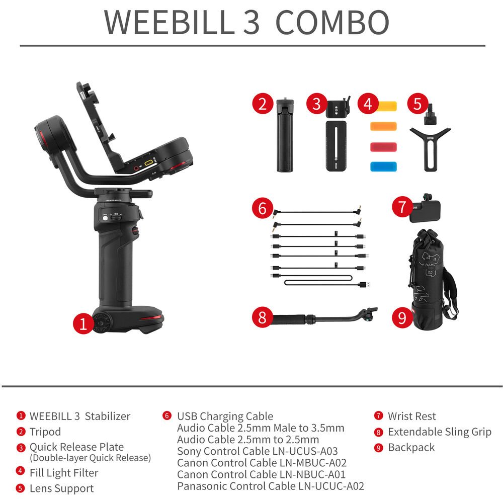 Zhiyun WEEBILL-3 Handheld Gimbal Stabilizer Combo with Extendable Grip Set and Backpack - Image 6